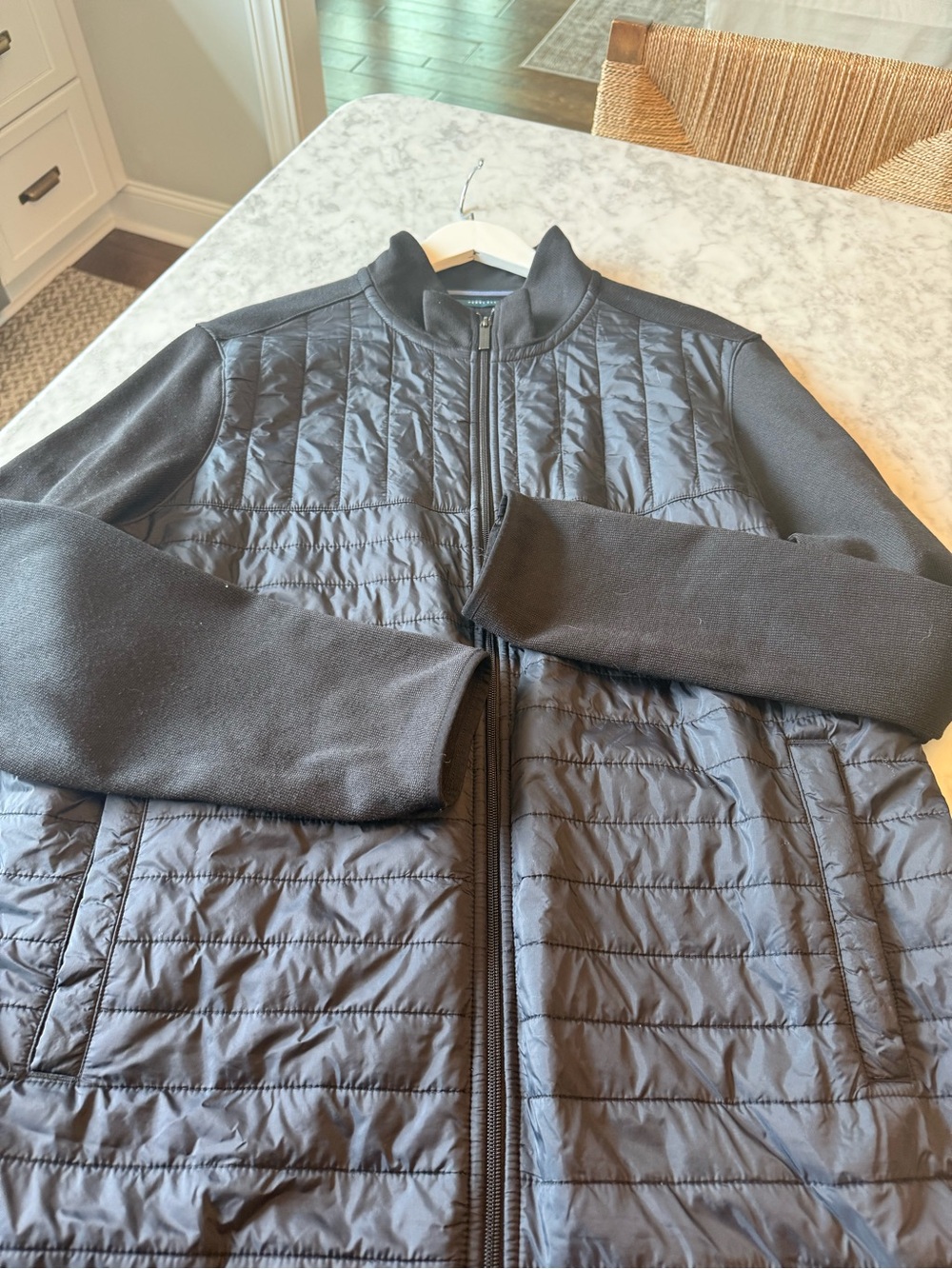Perry Ellis Men’s XLT Black Quilted Hybrid Full Zip Jacket